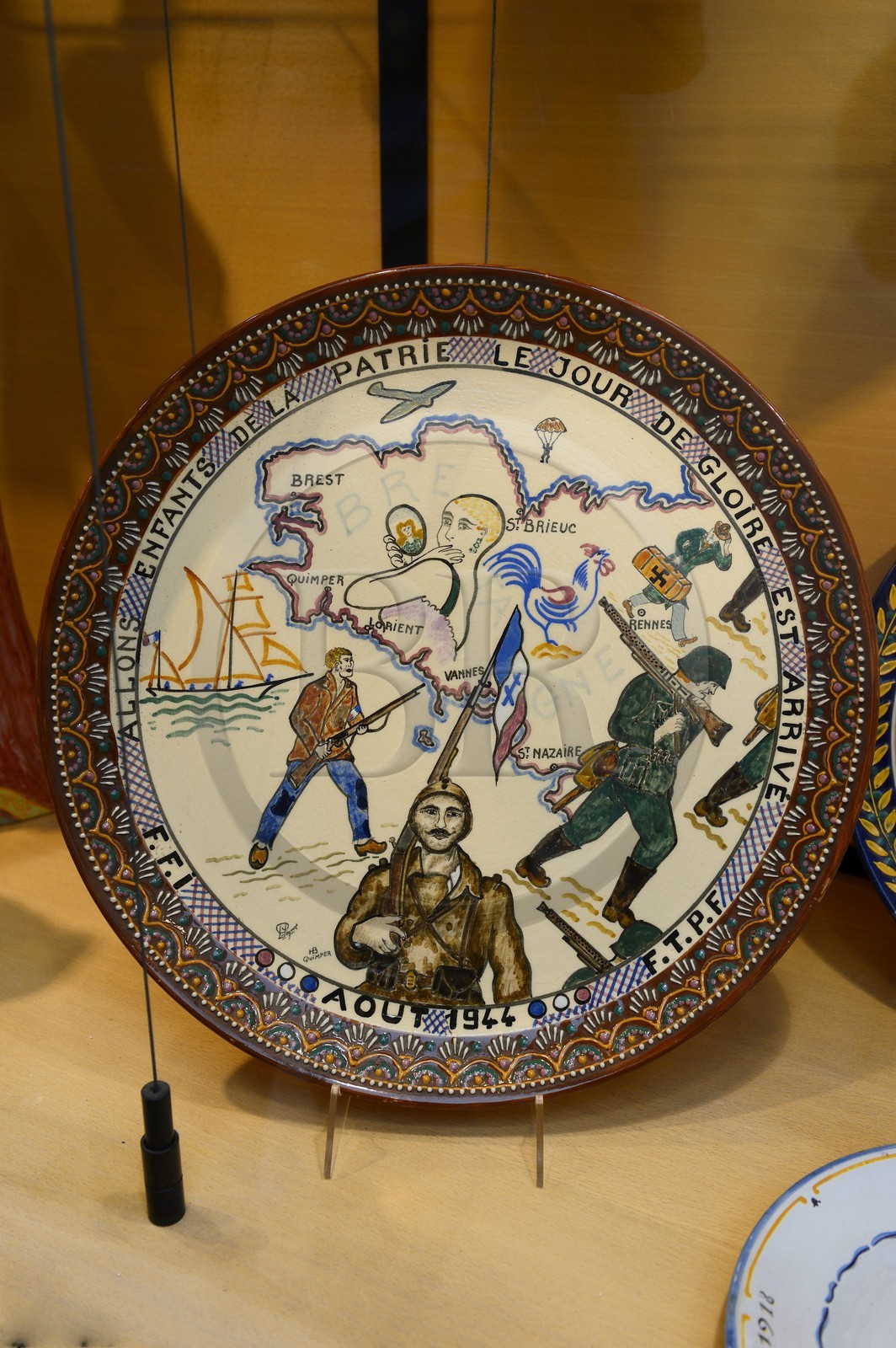 France, Finistere, Quimper, museum of faience, plate created in single copy the day of the Liberation by the HB-Henriot pottery workshop manager Pierre Poquet