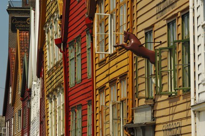 Norway, Hordaland County, Bergen, wooden houses in Bryggen District, listed as World Heritage by UNESCO, former trading post of the Hanseatic League