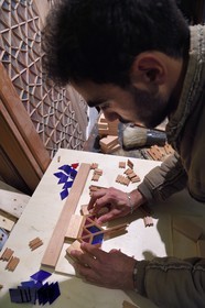 Azerbaijan, Shaki, Shabaka are stained glass windows built in wood frames without glue or nails