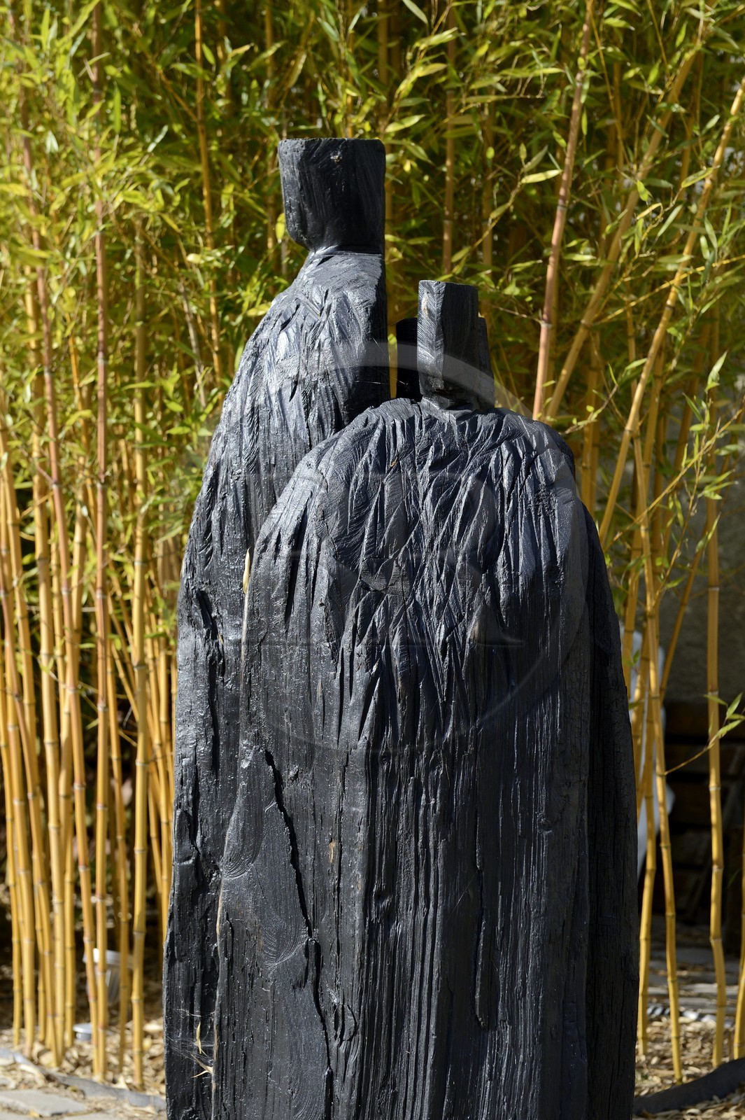 France, Marne, Beaumont-sur-Vesle, the sculptor Christian Lapie surrounded by his sculptures in his external workshop