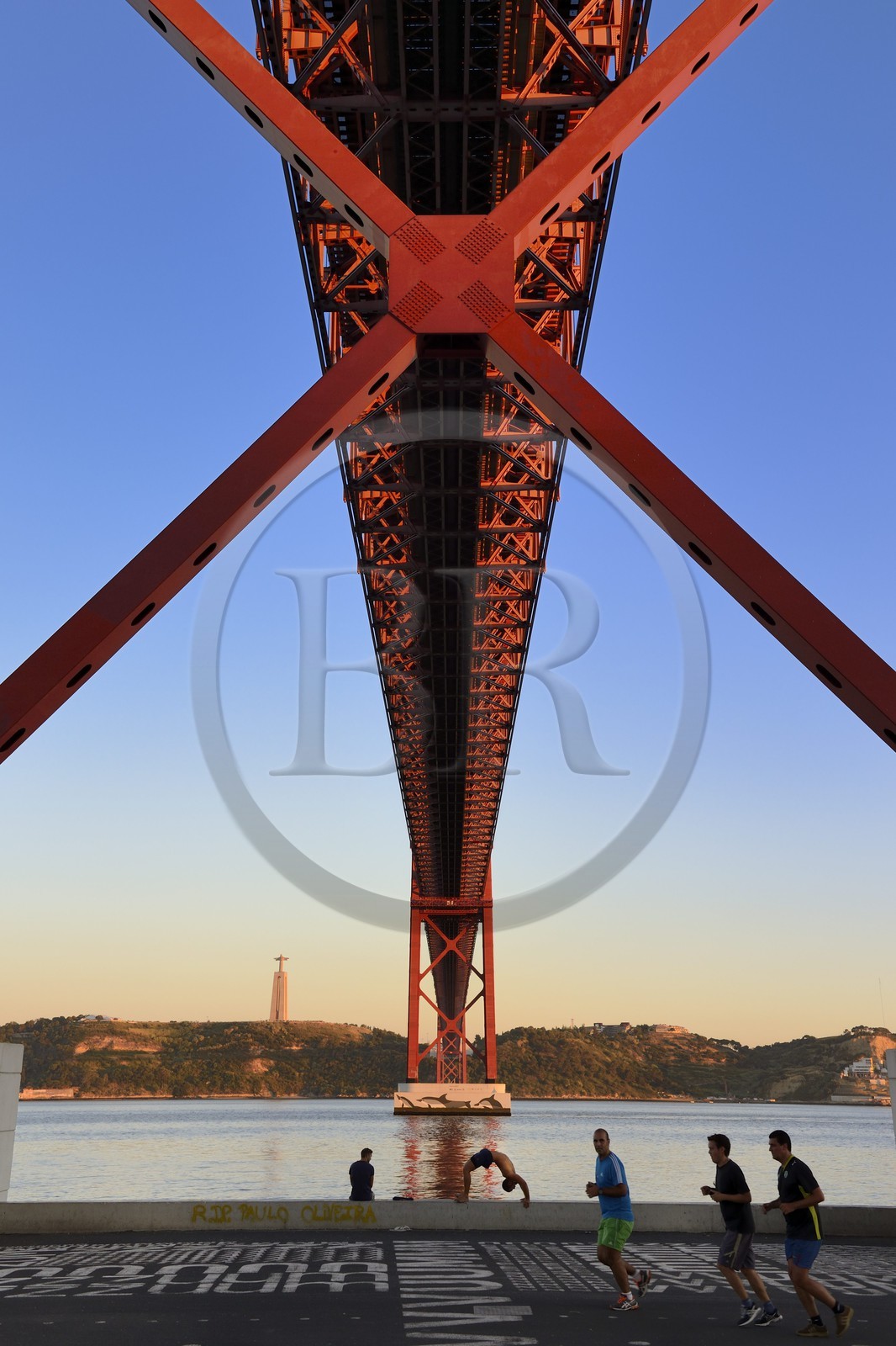 Portugal, Lisbon, 25 de Abril bridge on Tagus river and the Cristo Rei (Christ the King)