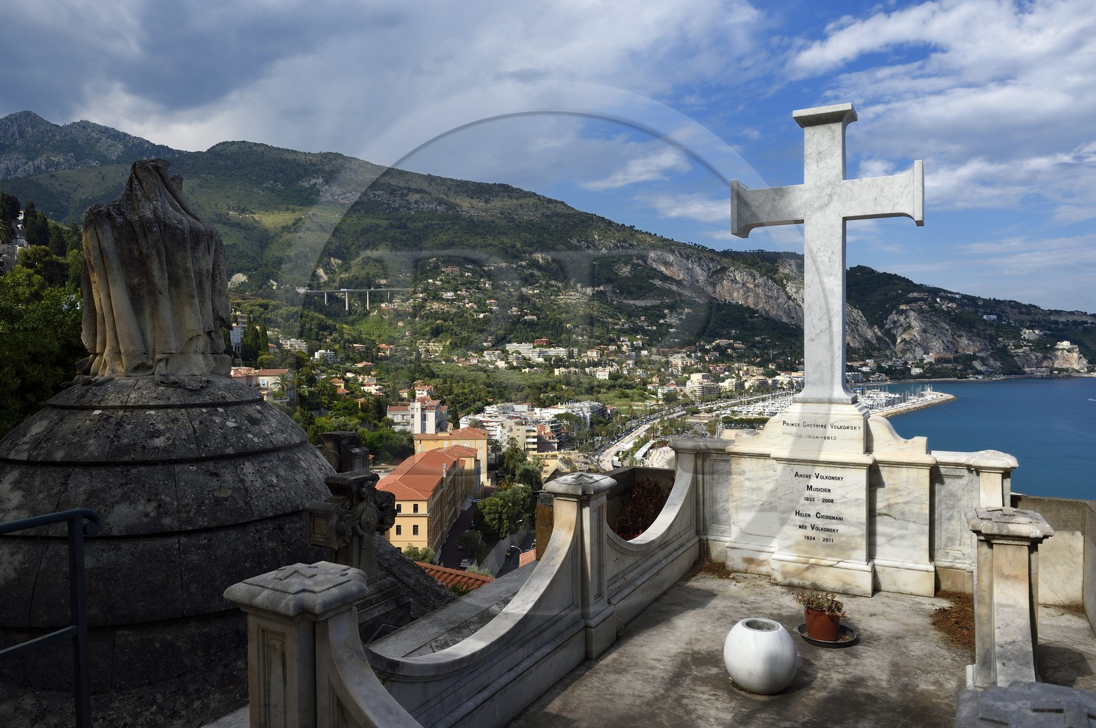 France, Alpes-Maritimes, Menton, old town, the Old Castle cemetery, marine cemetery, Tomb of Prince Gregoire Wolkonsky who was one of the last minister of Tsar Nicolas II of Russia