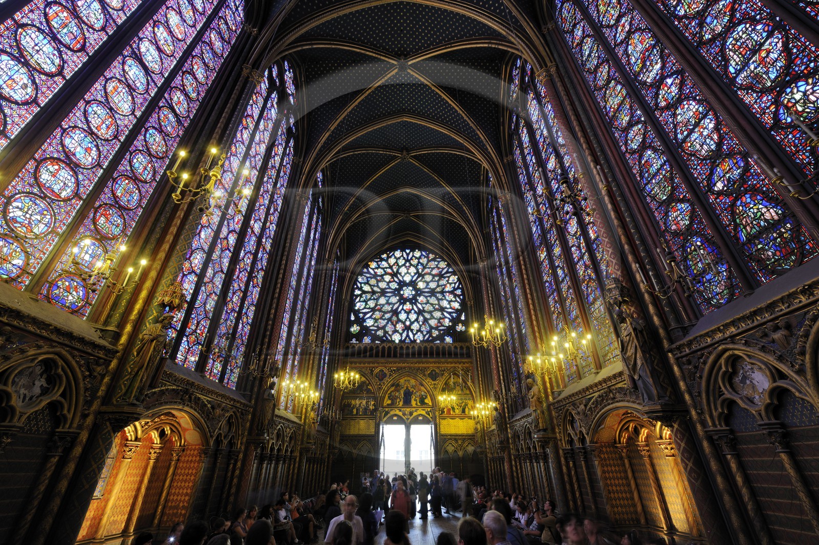 France, Paris, ile de la Cité, the Sainte Chapelle (the Holy Chapel), the stained-glass windows of the Upper Chapel
