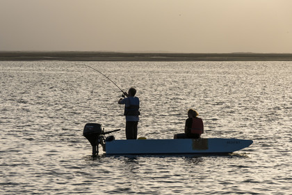 Portugal, Algarve, Faro, Parc Naturel de la Ria Formosa, pecheurs dans la lagune