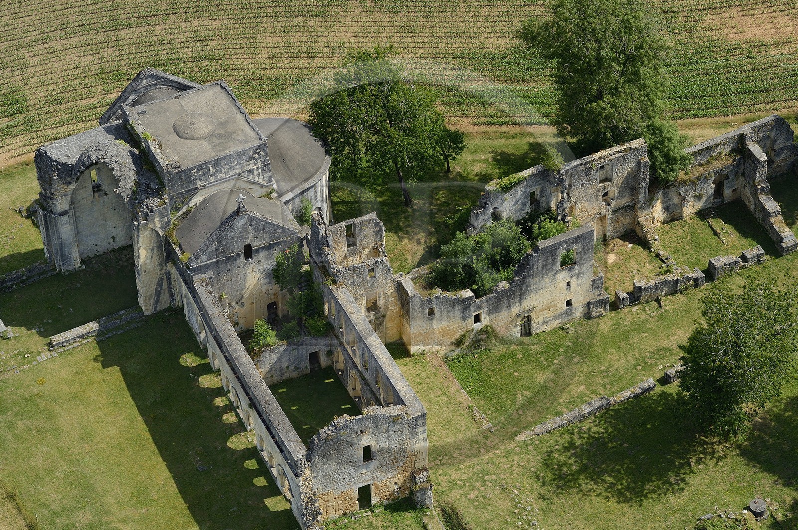 France, Dordogne (24), Périgord Vert, abbaye cistercienne de Boschaud du 12ème siècle qui dépendait de l'abbaye de Clairvaux (vue aérienne)