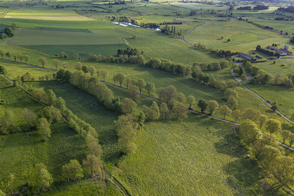 France, Haute-Loire (43), Pradelles, la campagne au sud du village sur le chemin de Stevenson (GR 70) (vue aérienne)