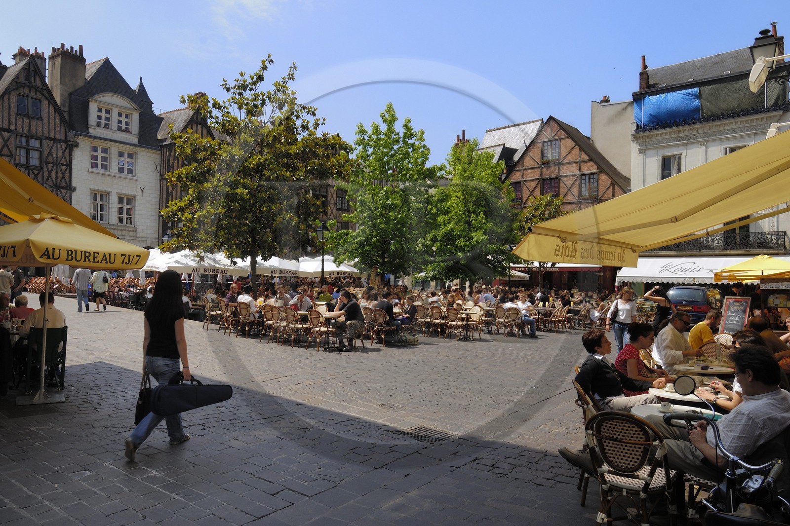 France, Indre et Loire (37), Tours, la place Plumereau et ses maisons à pan de bois du XVe siècle