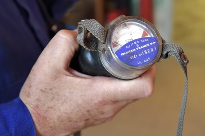 France, Moselle (57), Petite-Rosselle, le musée du carreau Wendel, batiment des mineurs, le grisoumètre, appareil servant à mesurer le taux de grisou donc le pourcentage de méthane dans l'air