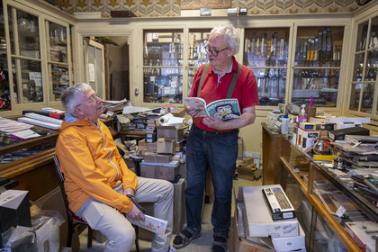 France, Cote d'Or, Dijon, area listed as World Heritage by UNESCO, Place Bossuet, the Coutellerie de Langres, a hardware store and more, timeless and established in the birthplace of the French writer Bossuet, it is run by the scholar Michel Pernod here in the company of the journalist Gérard Bouchu, editor-in-chief of the magazine Pompon and Bingbang, two offbeat looks at the cultural and gastronomic life of Dijon and its region