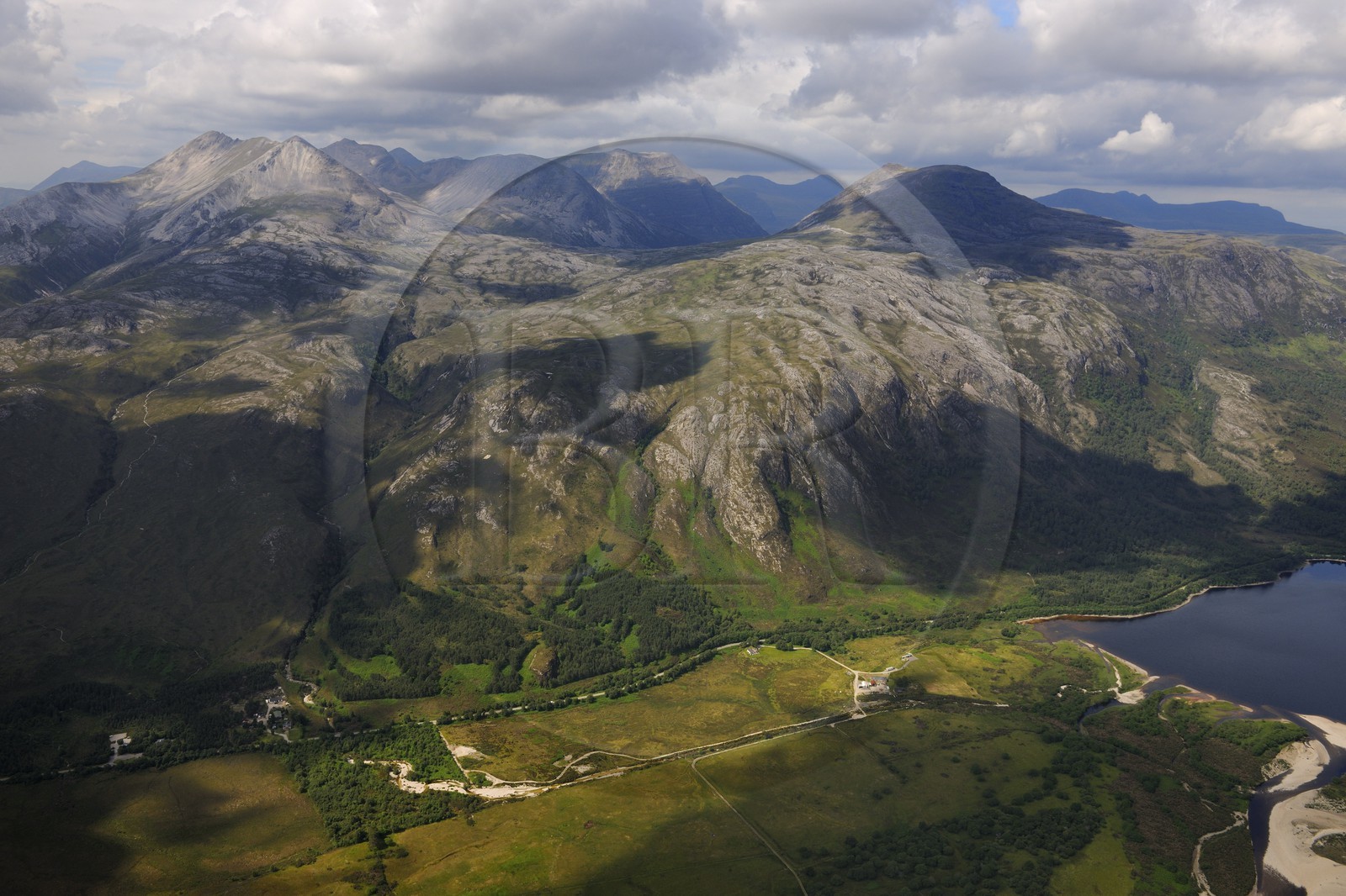 United Kingdom, Scotland, Highland, mountains of Wester Ross at the beginning of Loch Maree (aerial view)