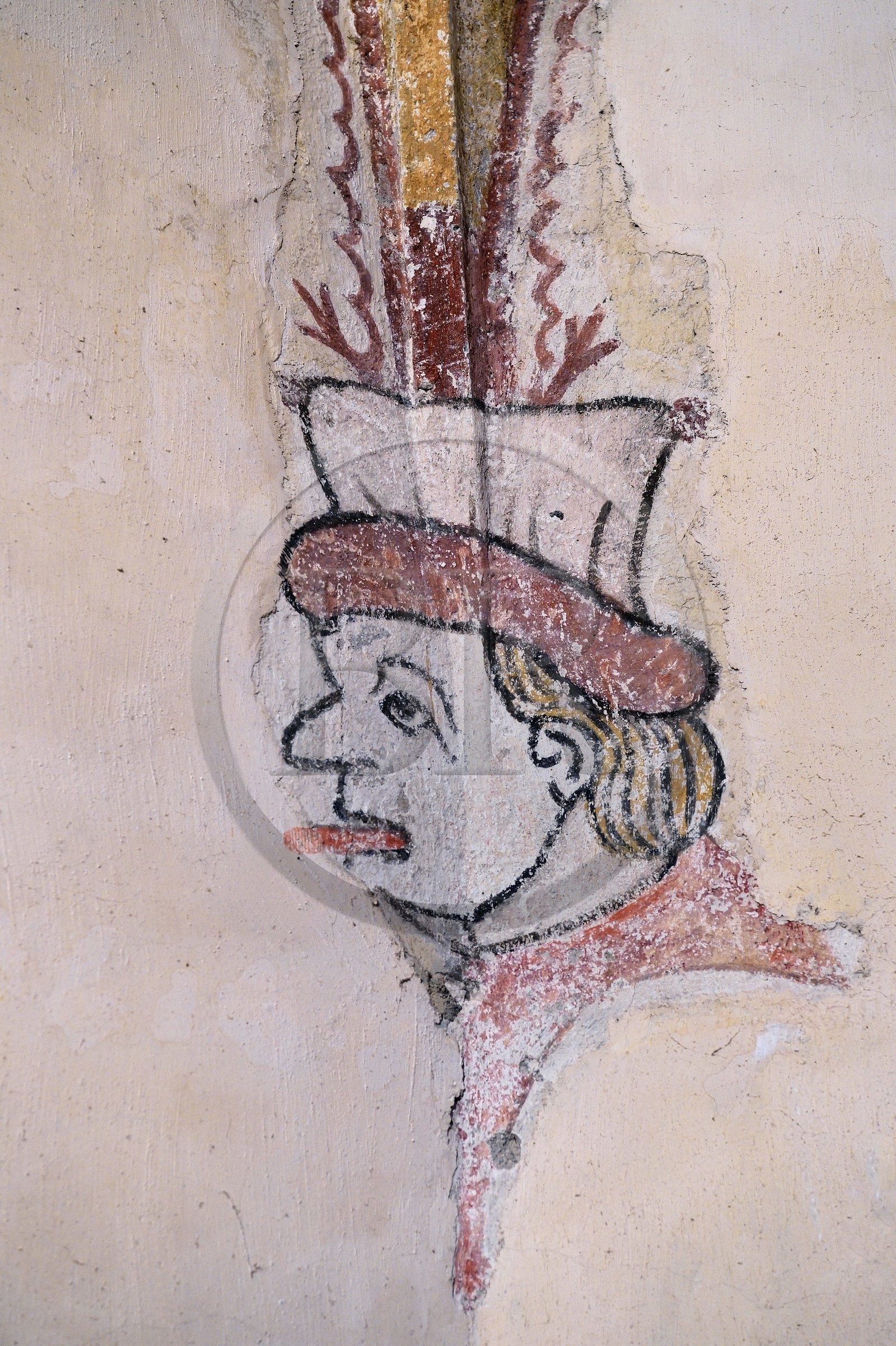 France, Cantal (15), étape sur le chemin de Saint-Jacques de Compostelle par la Via Arverna, Virargues, église Saint-Jean-Baptiste, fresque du XVIe siècle