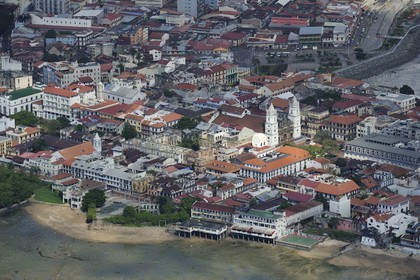 Panama, Panama City, district historique classé Patrimoine Mondial de l'UNESCO, quartier de Casco Antiguo (Viejo) (vue aérienne)