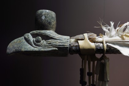 France, Dordogne, purple Perigord, Bergerac, Musee d’anthropologie du tabac (Tobacco Anthropology Museum) in the Peyrarede House built in 1604, pipe head (South Dakota Sioux reservation)