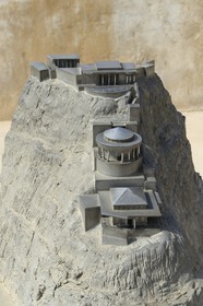 Israel, Negev Desert, Masada fortress, listed as World Heritage by UNESCO, northern Herod palace model, the private residence extended down to three levels