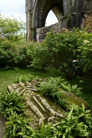France, Côtes-d'Armor (22), étape sur le chemin de Saint-Jacques de Compostelle, Paimpol, abbaye de Beauport du XIIIe siècle, intérieur de l'église abbatiale, gisants des seigneurs de Kergozou