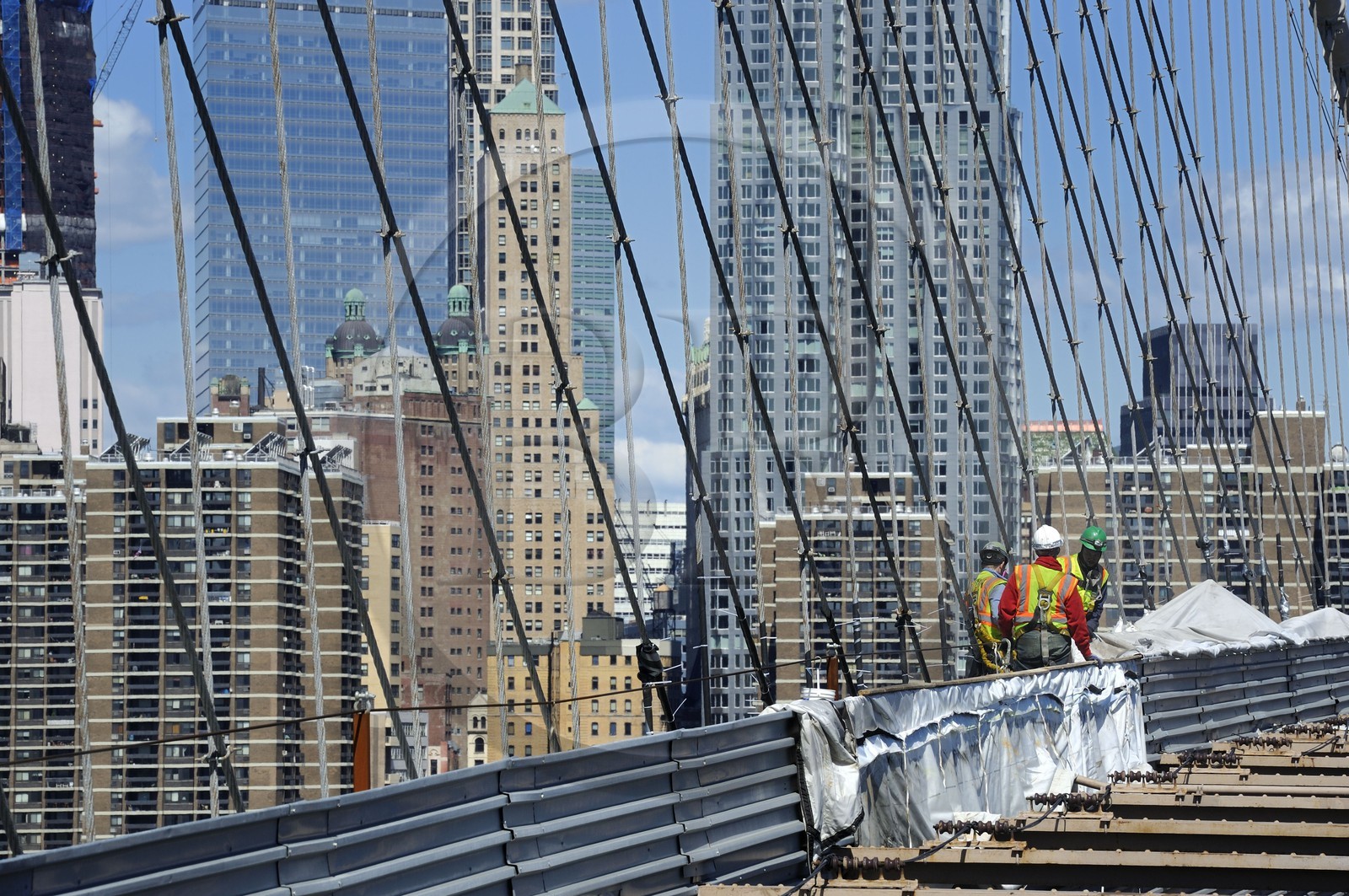 Etats-Unis, New York, Manhattan, travaux sur le Brooklyn Bridge