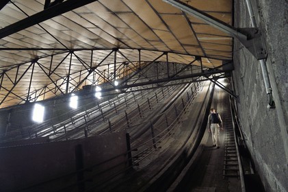 France, Puy de Dome, Clermont Ferrand, Test tracks at the Michelin plant in Cataroux, three 450 m long slides with curved ends having between 20 m and 30 m high
