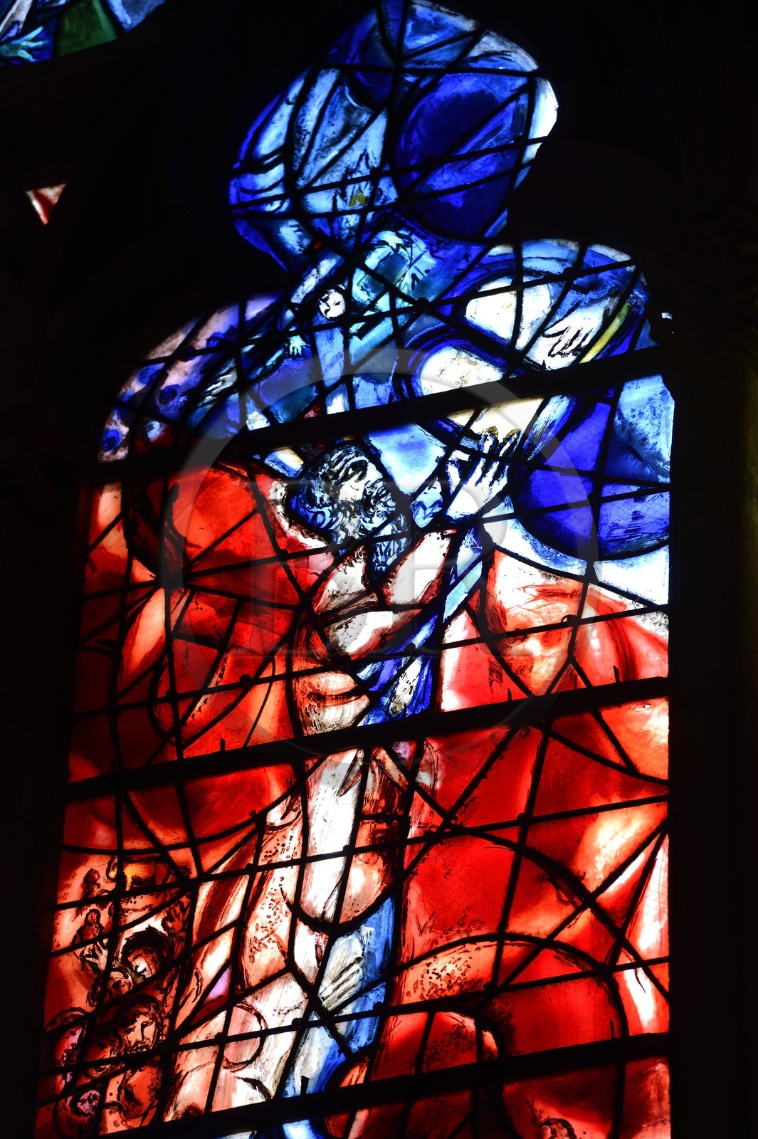 France, Moselle, Metz, Saint Etienne cathedral, Stained glass windows of the northern ambulatory having for subjects episodes from the Old Testament by Marc Chagall (20th century) made by Simon Marq workshop in Reims (all rights reserved)