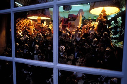 France, Bouches du Rhone, Les Baux de Provence village, labelled Les Plus Beaux Villages de France (The Most Beautiful Villages of France), ornamental figure window