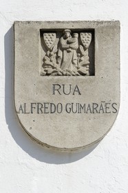 Portugal, Minho region, Guimaraes, town listed as World Heritage by UNESCO, street sign
