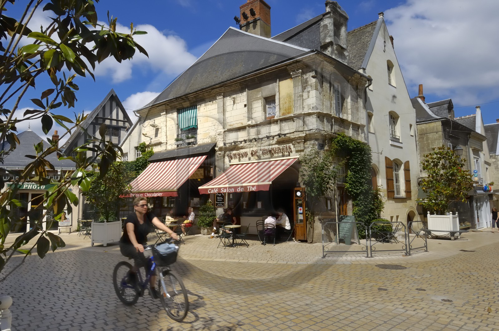 France, Indre et Loire (37), Vallée de la Loire classée Patrimoine Mondial de l' UNESCO, Langeais, terrasse de café