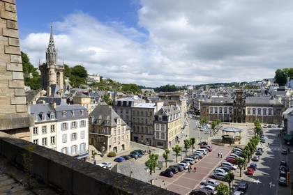 France, Finistere, Morlaix, place des Otages and the Saint-Melaine church seen from the viaduct