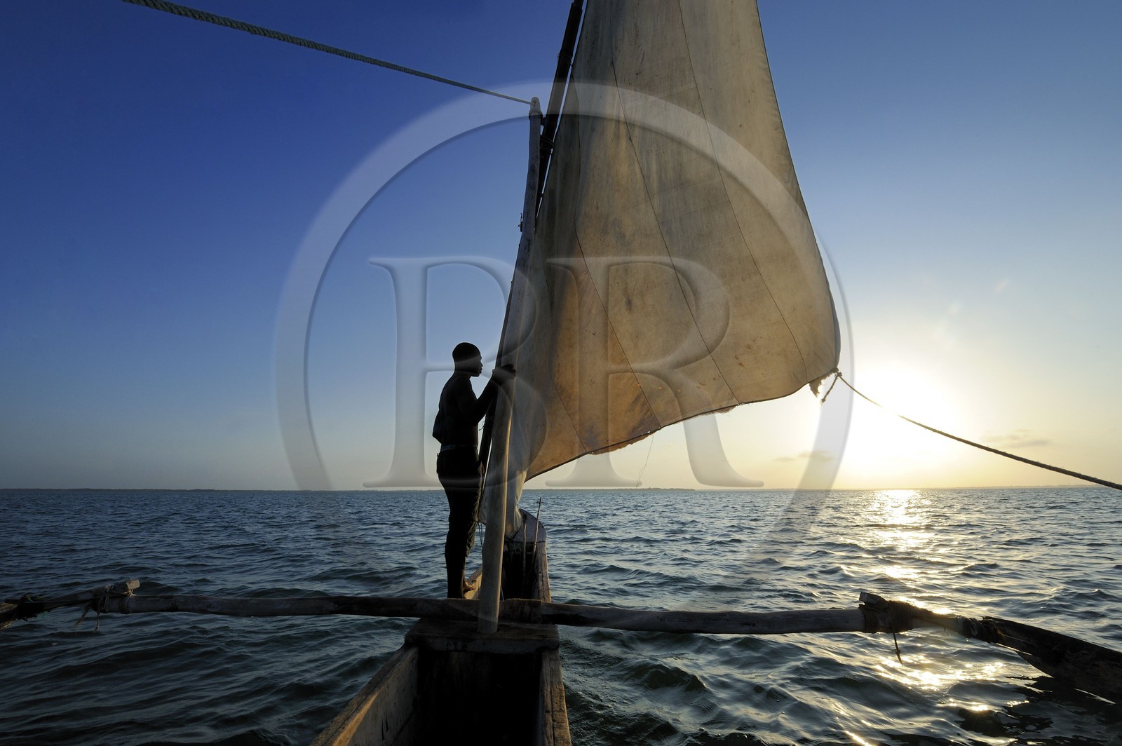 Tanzanie, archipel de Zanzibar, île de Unguja (Zanzibar), côte est, baie de Chwaka vers Michamvi, un dhow (boutre traditionnel)
