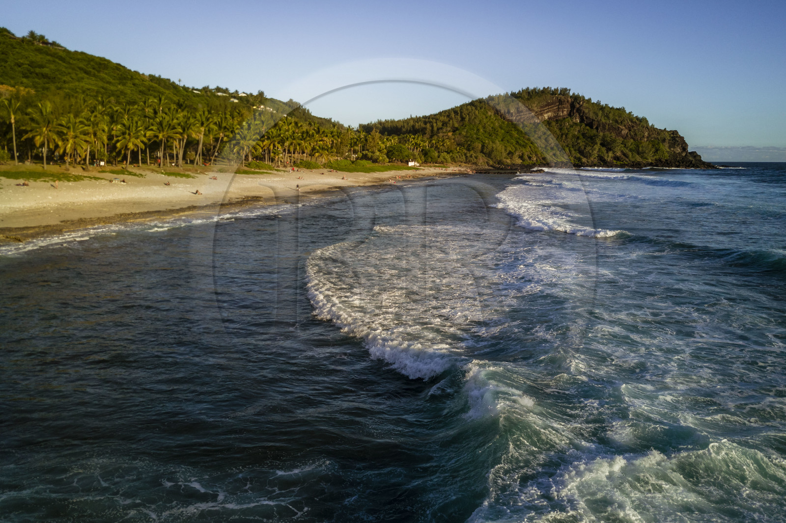 France, Ile de la Reunion, la côte à Petite-Ile et la plage de grand-Anse au pied de piton Grande-Anse (vue aérienne)