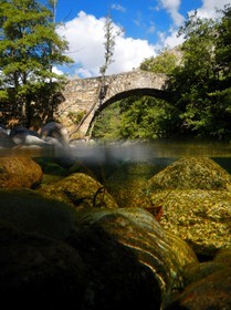 France, Haute Corse, Niolu (Niolo) region, Genoese bridge of Murricciolu and below the Calasima river