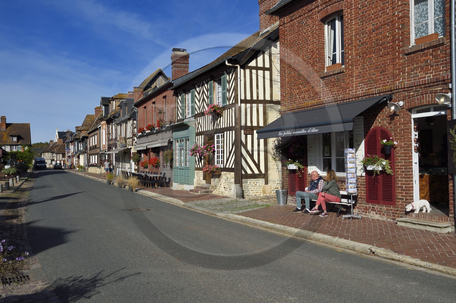 France, Calvados, Pays d'Auge, Beuvron en Auge, labelled Les Plus Beaux Villages de France (The Most Beautiful Villages of France), half-timbered houses in the main street