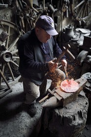 Azerbaijan, Ismailli region, Lahij (Lahic), the craftsman Kableyi, eighth generation blacksmith specialized in copper