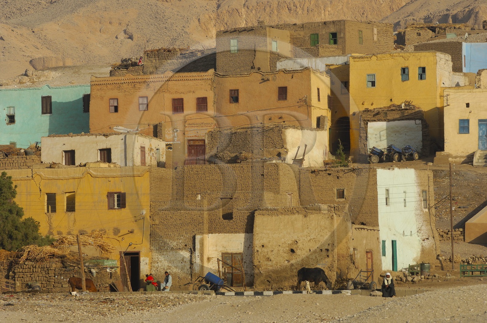 Egypte, Haute Egypte, vallée du Nil, environs de Louxor, Thèbes Ouest, nécropole thébaine, vieux village de Gournah au pied des Tombes des Nobles