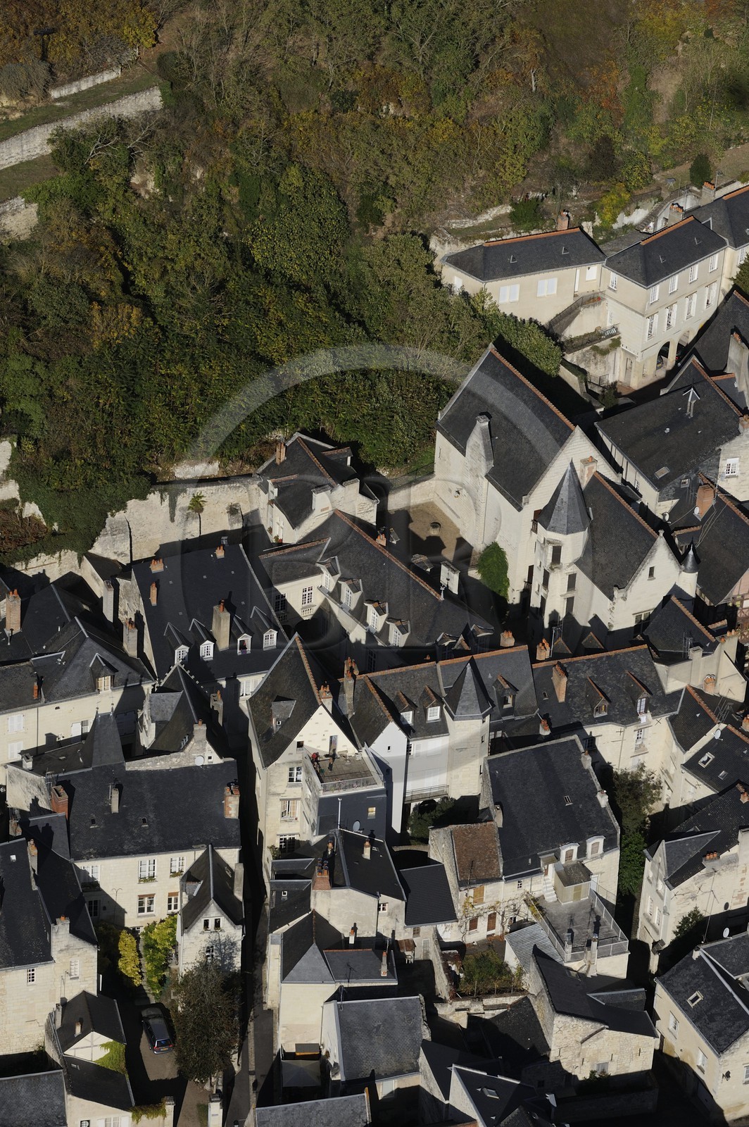 France, Indre-et-Loire (37), Vallée de la Loire classée Patrimoine Mondial de l' UNESCO, la vieille ville de Chinon (vue aérienne)