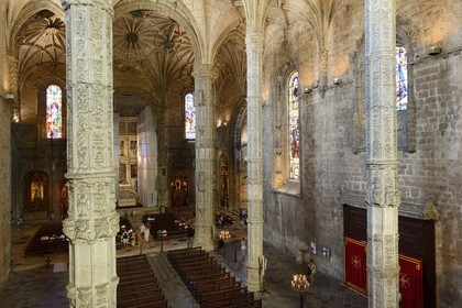 Portugal, Lisbon, Belem, Hieronymites Monastery (Mosteiro dos Jeronimos), listed as World Heritage by UNESCO, Santa Maria church, the decoration of the pillars and arch are from Joao de Castilho in pure Manueline style