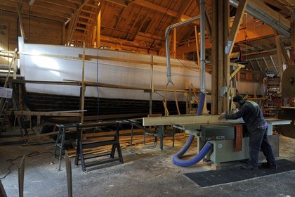 Norvège, Hordaland, Norheimsund, centre de préservation des bateaux Fartoyvernsenter, atelier de renovation, le M Y Tisso de 1917