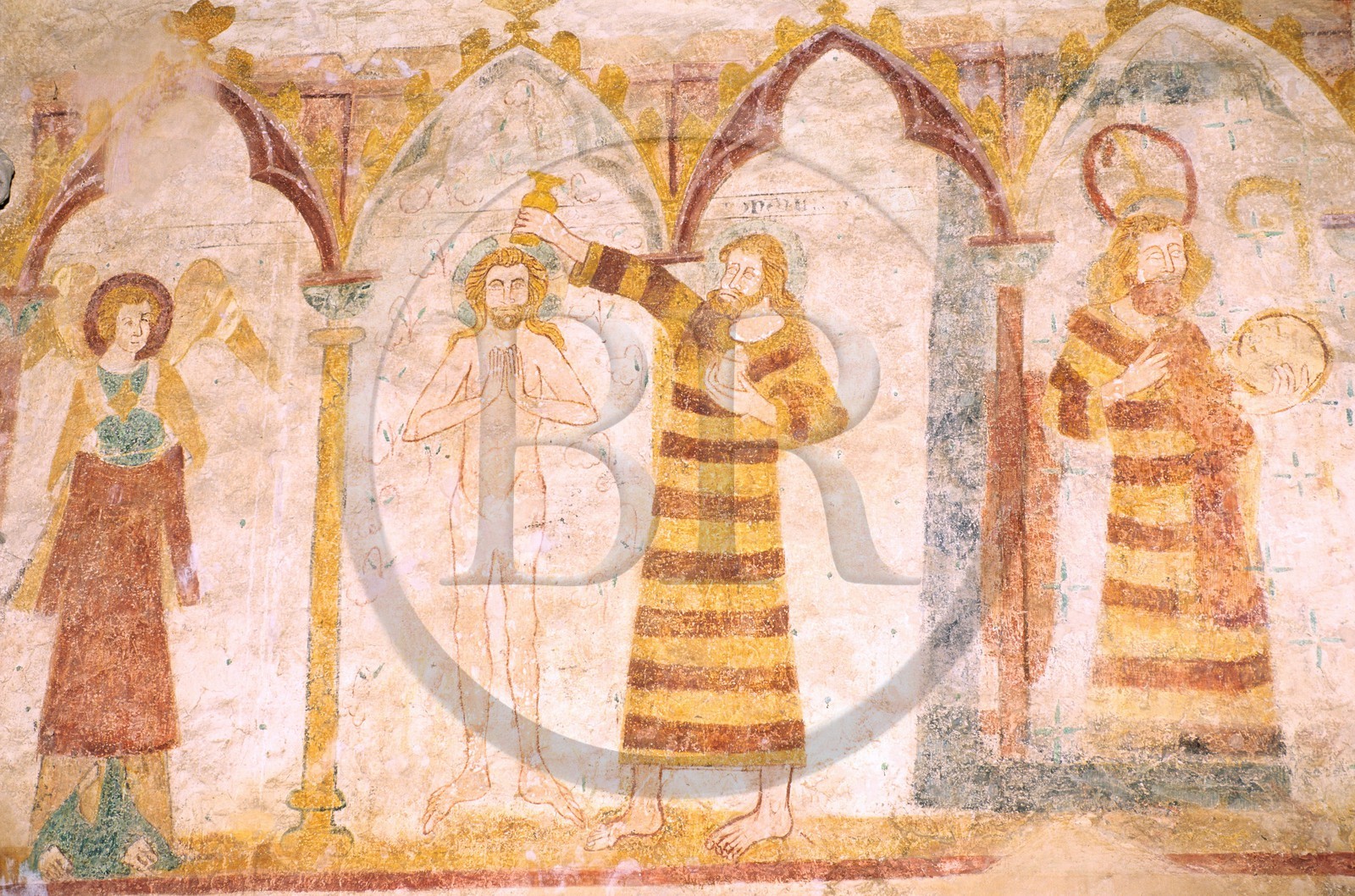 France, Sarthe, Asniere sur Vegre, gothic murals inside the church