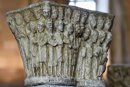 France, Seine-Maritime, Saint Martin de Boscherville, Saint-Georges de Boscherville Abbey of the 12th century, capital of the Entry of Christ in Jerusalem in the chapter room