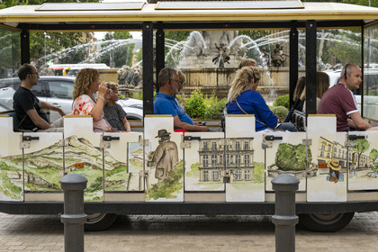 France, Bouches du Rhone, Aix en Provence, Place de la Rotonde, the little tourist train decorated with the city's essential attractions