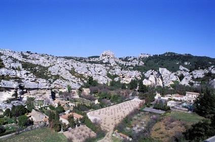 France, Bouches du Rhone, Les Baux de Provence village, labelled Les Plus Beaux Villages de France (The Most Beautiful Villages of France), small valley of the fountain