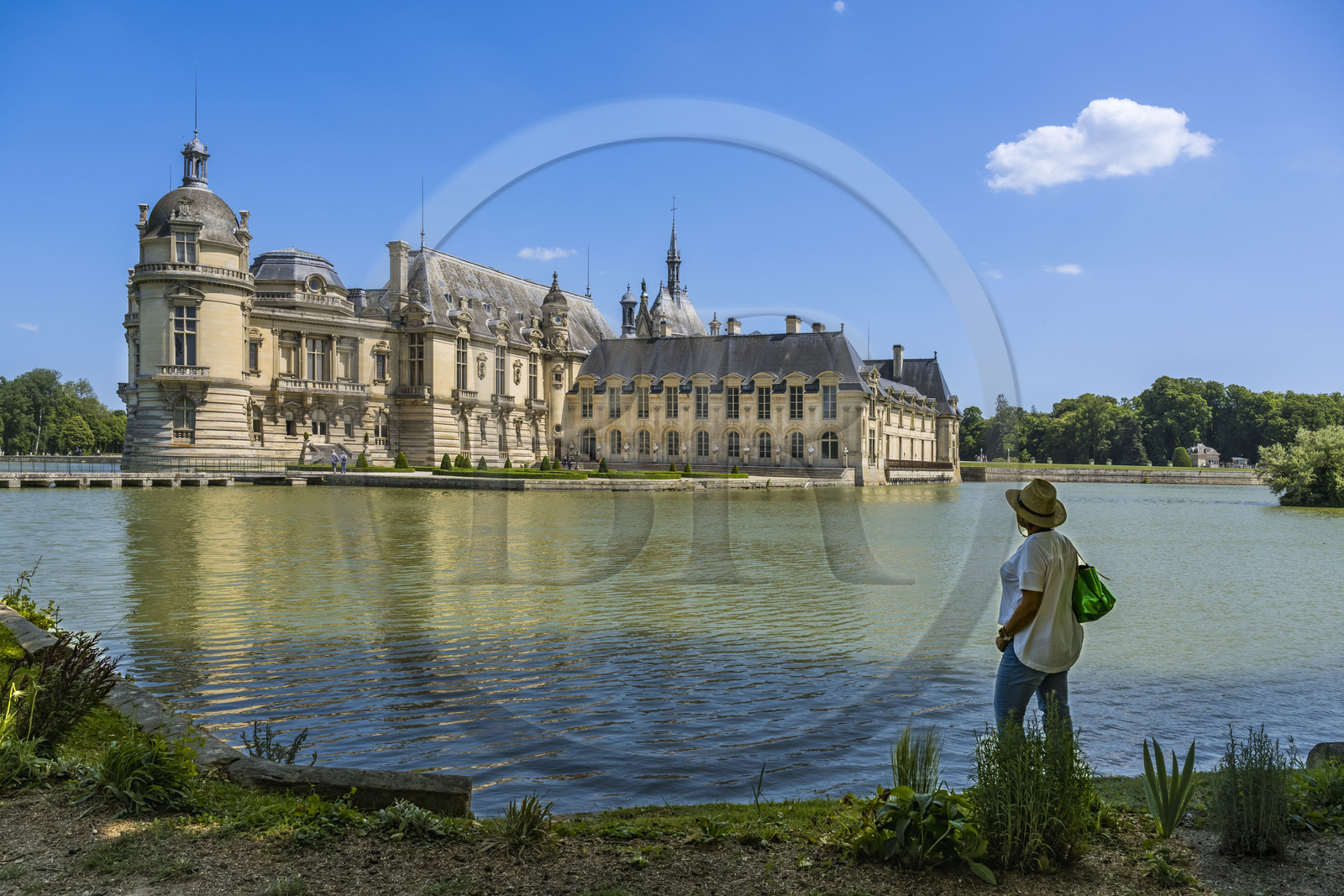 France, Oise, Chantilly, the castle of Chantilly surrounded by its moats