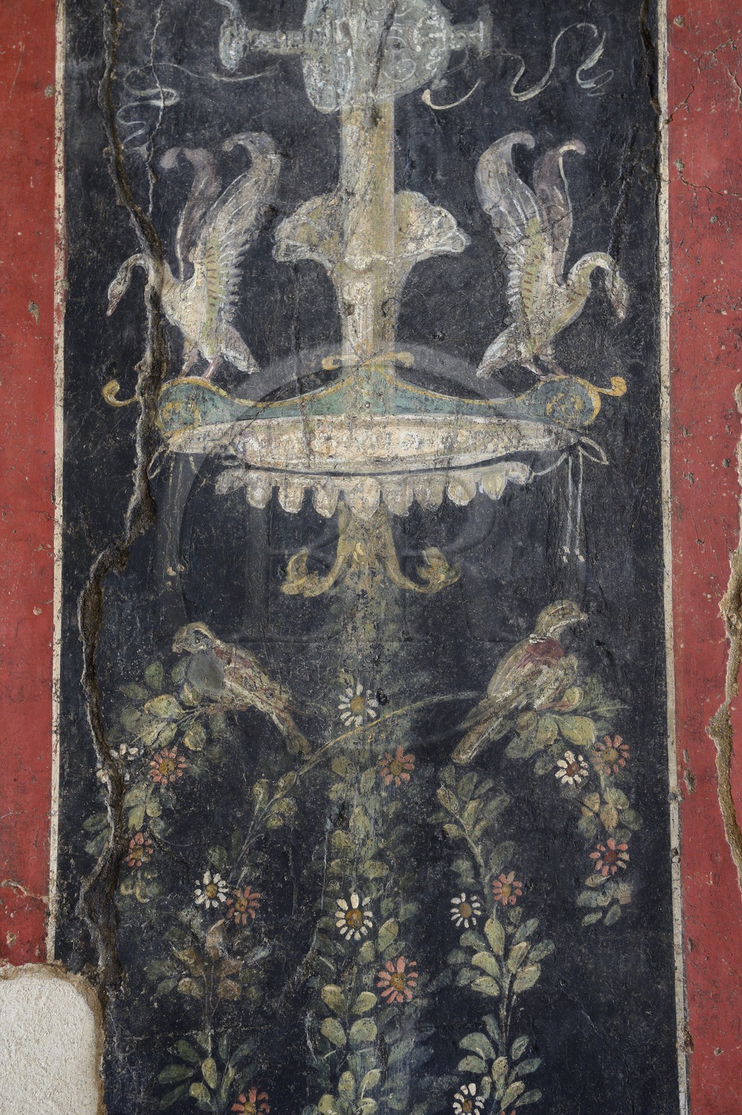 France, Rhône (69), Saint-Romain-en-Gal, musée gallo-romain de Saint-Romain-en-Gal, peinture murale appelée Peinture aux Candélabres provenant du péristyle d’une maison de Vienne