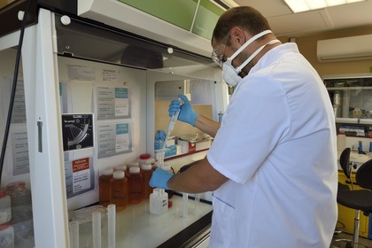 France, Haute Corse, the pond of Biguglia (Stagnu di Chiurlinu), nature reserve of Corsica (RNC), Nature Reserve of the Pond of Biguglia Ecomuseum, analysis of nutrients in the pond water in the integrated laboratory