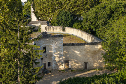 France, Cote d'Or, Climats terroirs of Burgundy listed as World Heritage by UNESCO, Beaune, the Bastion des Hospices in the ramparts (aerial view)