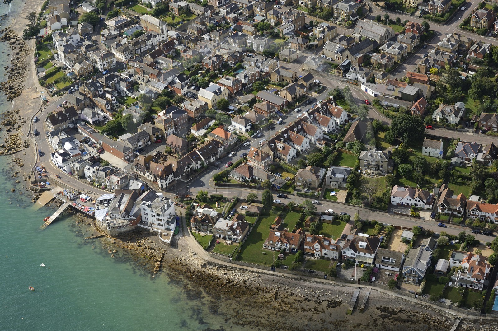 United Kingdom, England, Hampshire, Isle of Wight, Bembridge, Seaview area (aerial view)