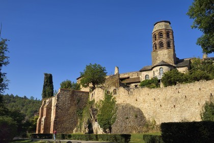 France, Haute Loire, Lavaudieu, labelled Les Plus Beaux Villages de France (The Most Beautiful Villages of France), the former Saint Andre (St Andrew) abbey in Auvergne Romanesque style