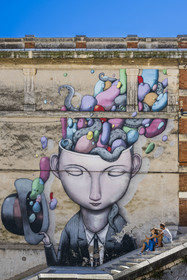 France, Hérault (34), Sète, le Quartier Haut, fresque murale qui fait parti du MACO - Musée à ciel ouvert, Monsieur TIELLE de Julien Seth Malland dans la rue Paul Valery