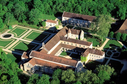 France, Cote d'Or, Marmagne, former Cistercian abbey of Fontenay founded 1118 listed as World Heritage by UNESCO (aerial view)