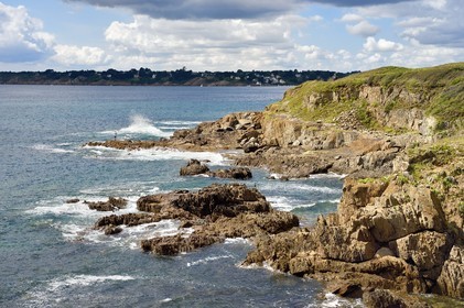 France, Finistère (29), Moelan-sur-Mer, le littoral entre Kerfany les Pins et la plage de Trenez sur le chemin de Grande Randonnée GR 34 ou sentier des douaniers