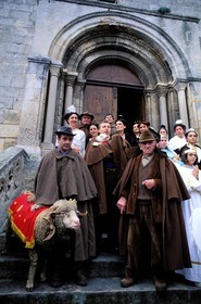 France, Bouches du Rhone, Les Baux de Provence village, labelled Les Plus Beaux Villages de France (The Most Beautiful Villages of France), Christmas celebrations, going out of church at the midnight mass