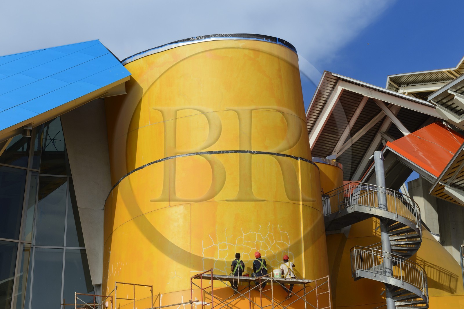Panama, Panama City, the Biodiversity Museum named Panama Bridge of Life by architect Frank Gehry, still under construction in 2014